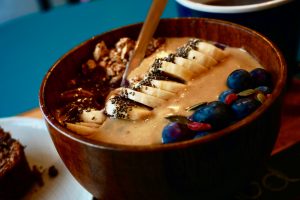 healthy food, fruits, veggies, oatmeal